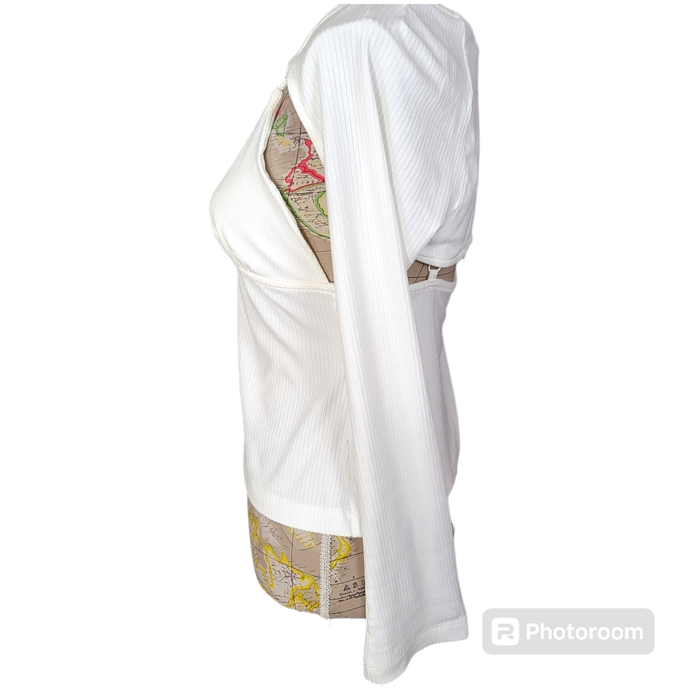 Jonathan Simkhai Dakota Size Medium White Ribbed Cut Out Blouse NWT Coastal Chic - Picture 7 of 13